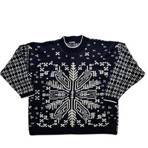 VTG navy white snowflake long sweater 22/24 grandma outdoors winter Y2K
